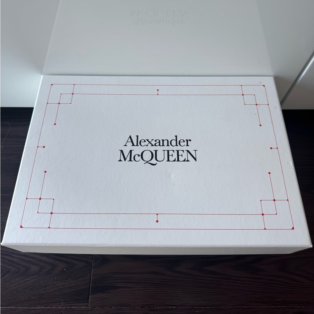 Alexander McQueen empty box with tissue paper and ribbon